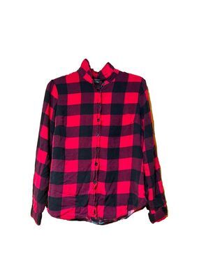 Cotton Express Red Black Plaid Flannel Button Down Shirt Large